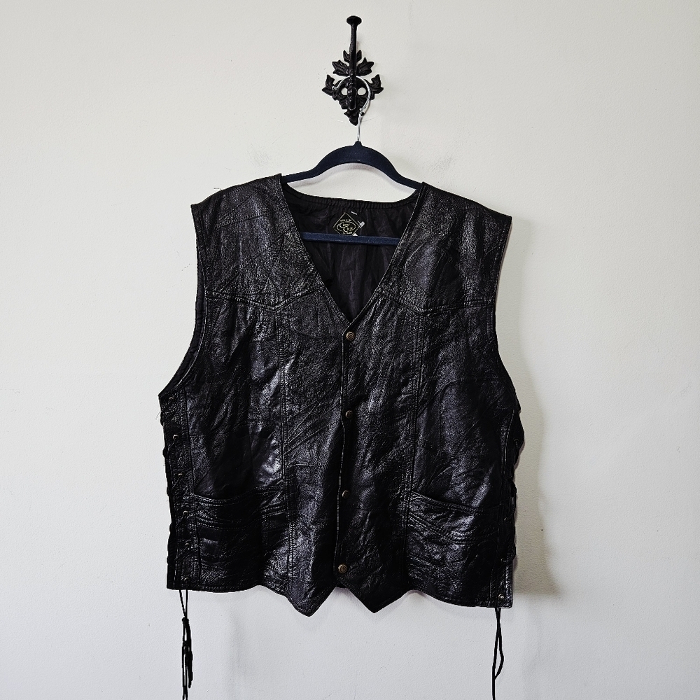 Vintage Canyon Creek Leather Vest Size XXL Lace Up Sides Motorcycle EUC